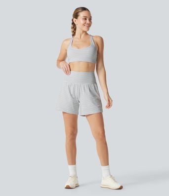 2-in-1 Yoga-Shorts mit superhohem Bund, Seitentasche und Streifen - 12,7 cm