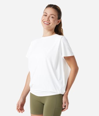 Round Neck Short Sleeve Ruched Cool Touch Yoga Sports Top-UPF50+