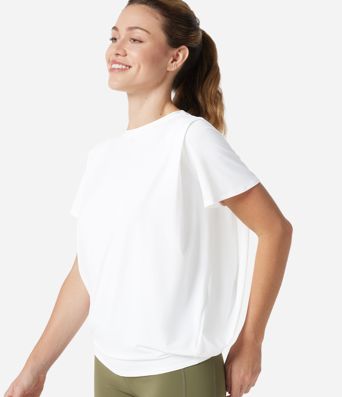 Round Neck Short Sleeve Ruched Cool Touch Yoga Sports Top-UPF50+