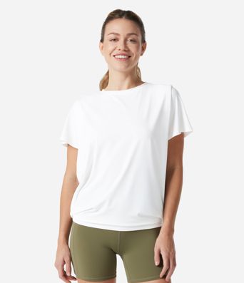 Round Neck Short Sleeve Ruched Cool Touch Yoga Sports Top-UPF50+