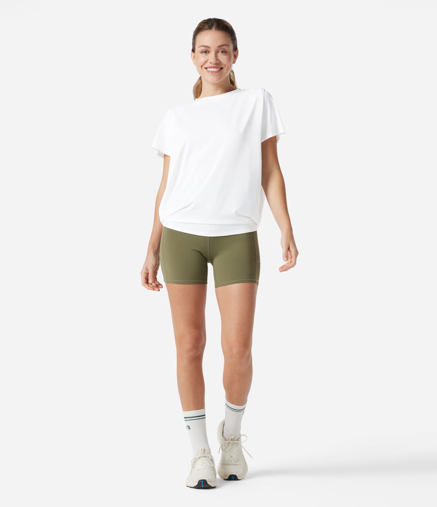 Round Neck Short Sleeve Ruched Cool Touch Yoga Sports Top-UPF50+