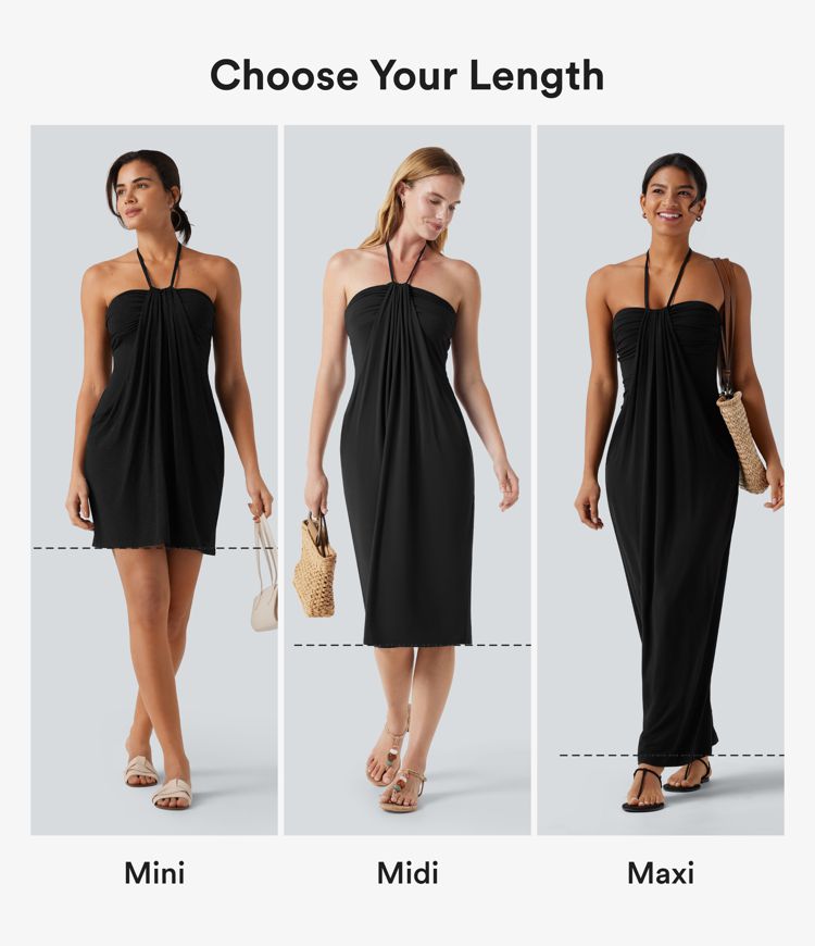Halter Tie Back Mini Resort Dress with Pockets
