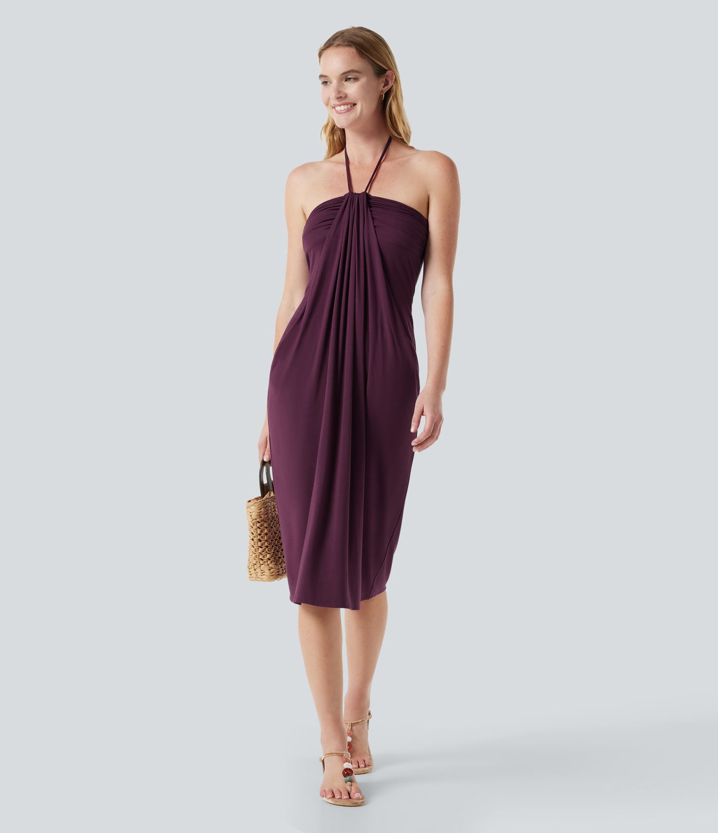 Midikleid mit Neckholder, Seitentaschen und Bindeband hinten