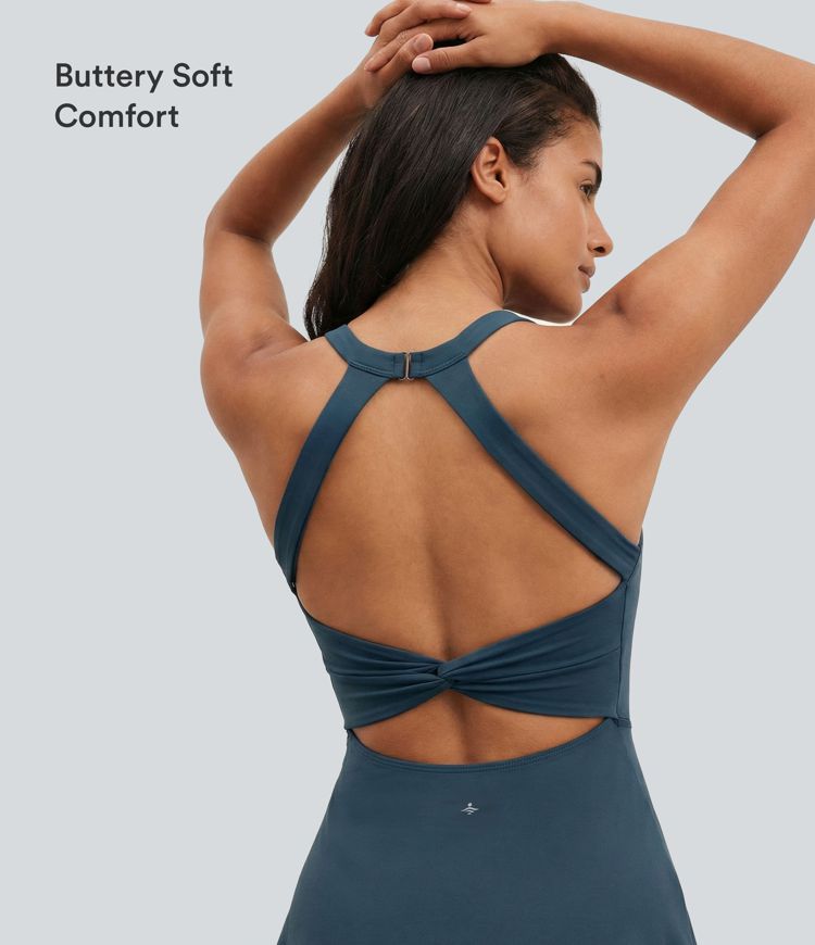 SoftlyZero™ Airy Backless Twisted Flare Low Support Dance Active Dress-Longer Length-Easy Peezy Edition A-D Cups