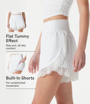 Softlyzero™ Airy High Waisted Tummy Control Lace Hem 2-in-1 Cool Touch Running Shorts 3'' with Pockets-UPF50+