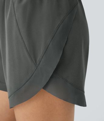 Mid Rise Drawstring Contrast Mesh 2-in-1 Flowy Running Shorts 5''