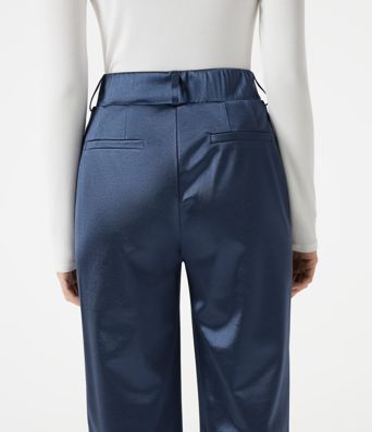 High Waisted Tapered Satin Work Pants with Pockets