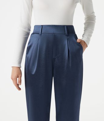 High Waisted Tapered Satin Work Pants with Pockets