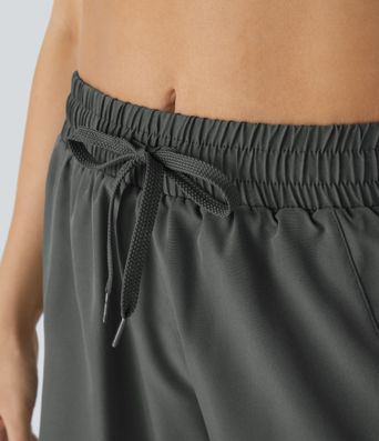 Mid Rise Drawstring Contrast Mesh 2-in-1 Flowy Running Shorts 5''