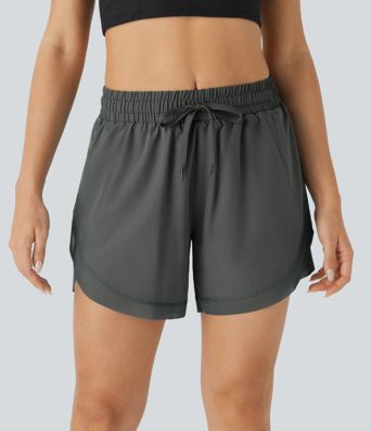 Mid Rise Drawstring Contrast Mesh 2-in-1 Flowy Running Shorts 5''