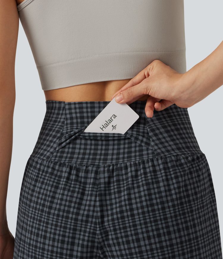 Halara UltraSculpt™ Check Plaid Print Super High Waisted 2-in-1 Yoga Shorts 5'' with Pockets