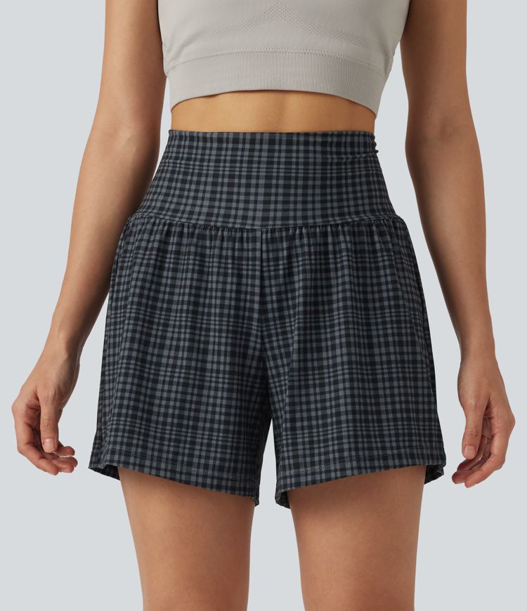 Halara UltraSculpt™ Check Plaid Print Super High Waisted 2-in-1 Yoga Shorts 5'' with Pockets