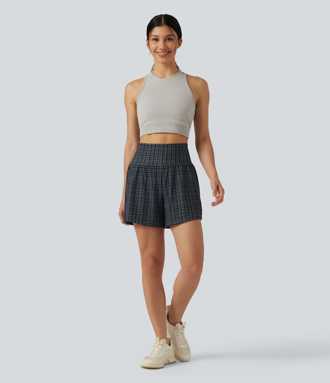 Halara UltraSculpt™ Check Plaid Print Super High Waisted 2-in-1 Yoga Shorts 5'' with Pockets