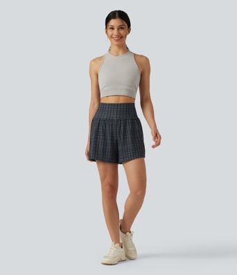 Halara UltraSculpt™ Check Plaid Print Super High Waisted 2-in-1 Yoga Shorts 5'' with Pockets