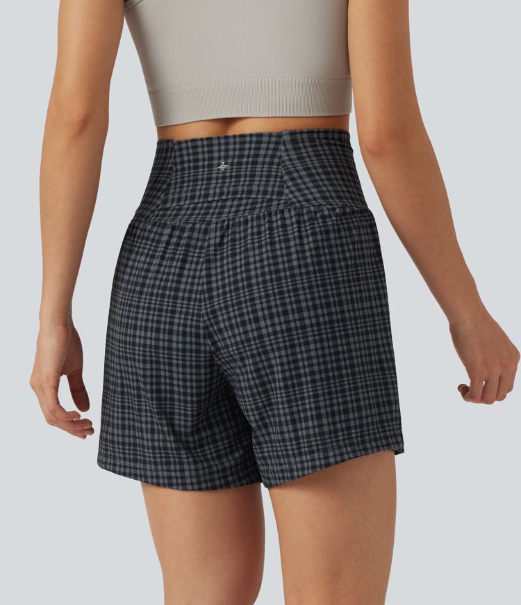 Halara UltraSculpt™ Check Plaid Print Super High Waisted 2-in-1 Yoga Shorts 5'' with Pockets