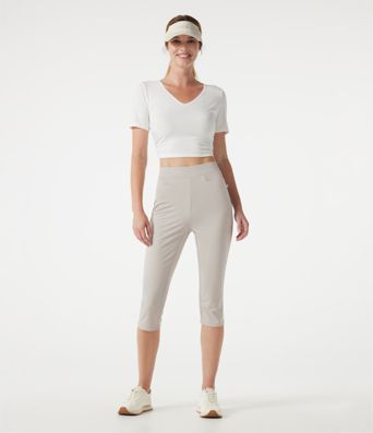 High-waisted Slim Herringbone Golf Capri Pants with Pockets