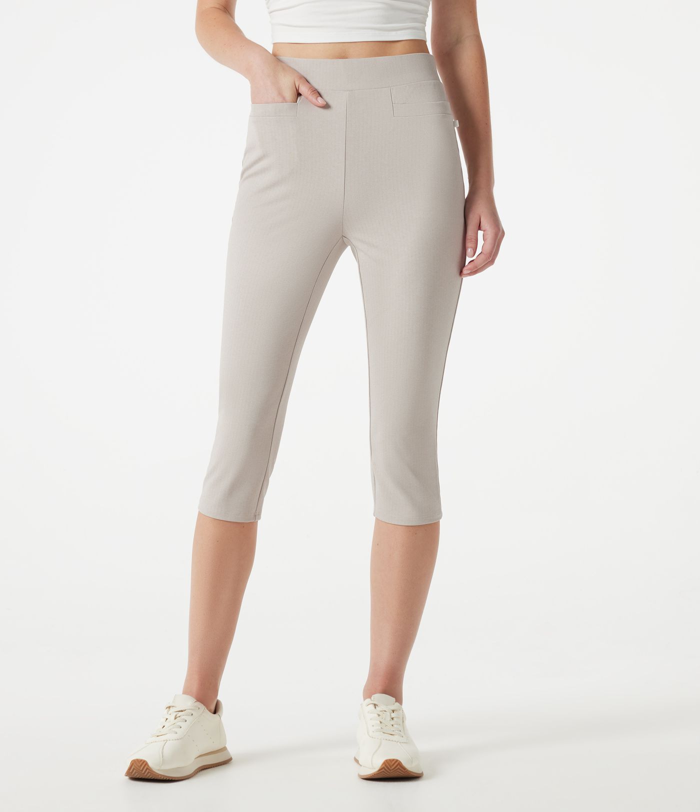 High-waisted Slim Herringbone Golf Capri Pants with Pockets High-waisted Slim Herringbone Golf Capri Pants with Pockets