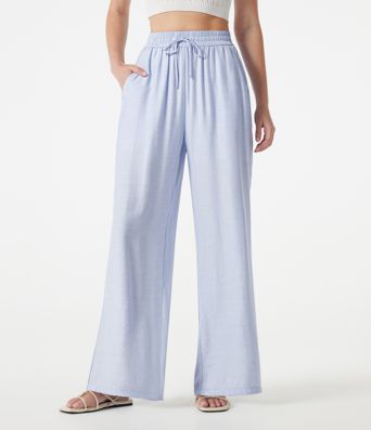 Lässige 2-in-1 Hose aus Leinenmischgewebe mit hohem Bund, Seitentaschen, Kordelzug und weitem Bein Lässige 2-in-1 Hose aus Leinenmischgewebe mit hohem Bund, Seitentaschen, Kordelzug und weitem Bein