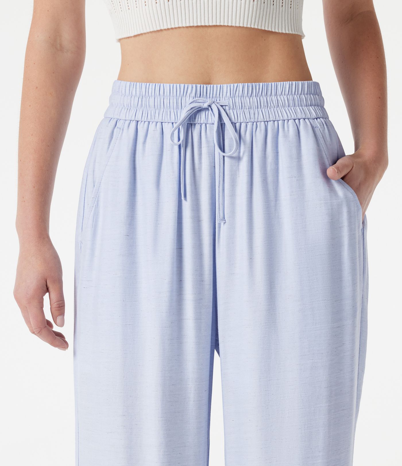 Lässige 2-in-1 Hose aus Leinenmischgewebe mit hohem Bund, Seitentaschen, Kordelzug und weitem Bein Lässige 2-in-1 Hose aus Leinenmischgewebe mit hohem Bund, Seitentaschen, Kordelzug und weitem Bein