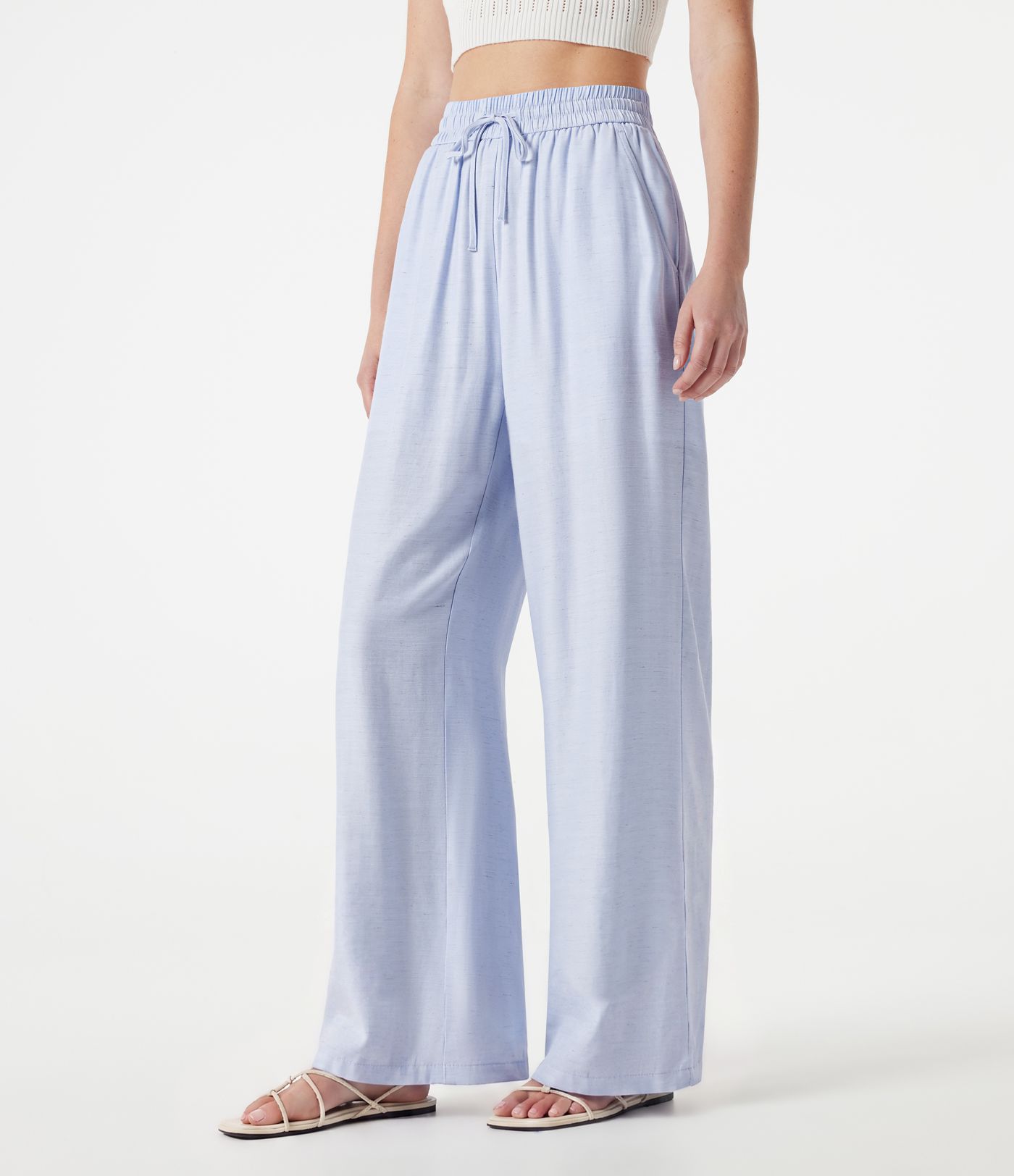 Lässige 2-in-1 Hose aus Leinenmischgewebe mit hohem Bund, Seitentaschen, Kordelzug und weitem Bein Lässige 2-in-1 Hose aus Leinenmischgewebe mit hohem Bund, Seitentaschen, Kordelzug und weitem Bein