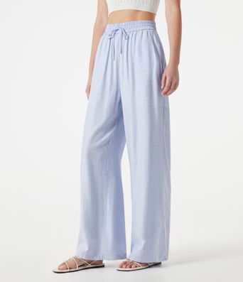 Lässige 2-in-1 Hose aus Leinenmischgewebe mit hohem Bund, Seitentaschen, Kordelzug und weitem Bein Lässige 2-in-1 Hose aus Leinenmischgewebe mit hohem Bund, Seitentaschen, Kordelzug und weitem Bein