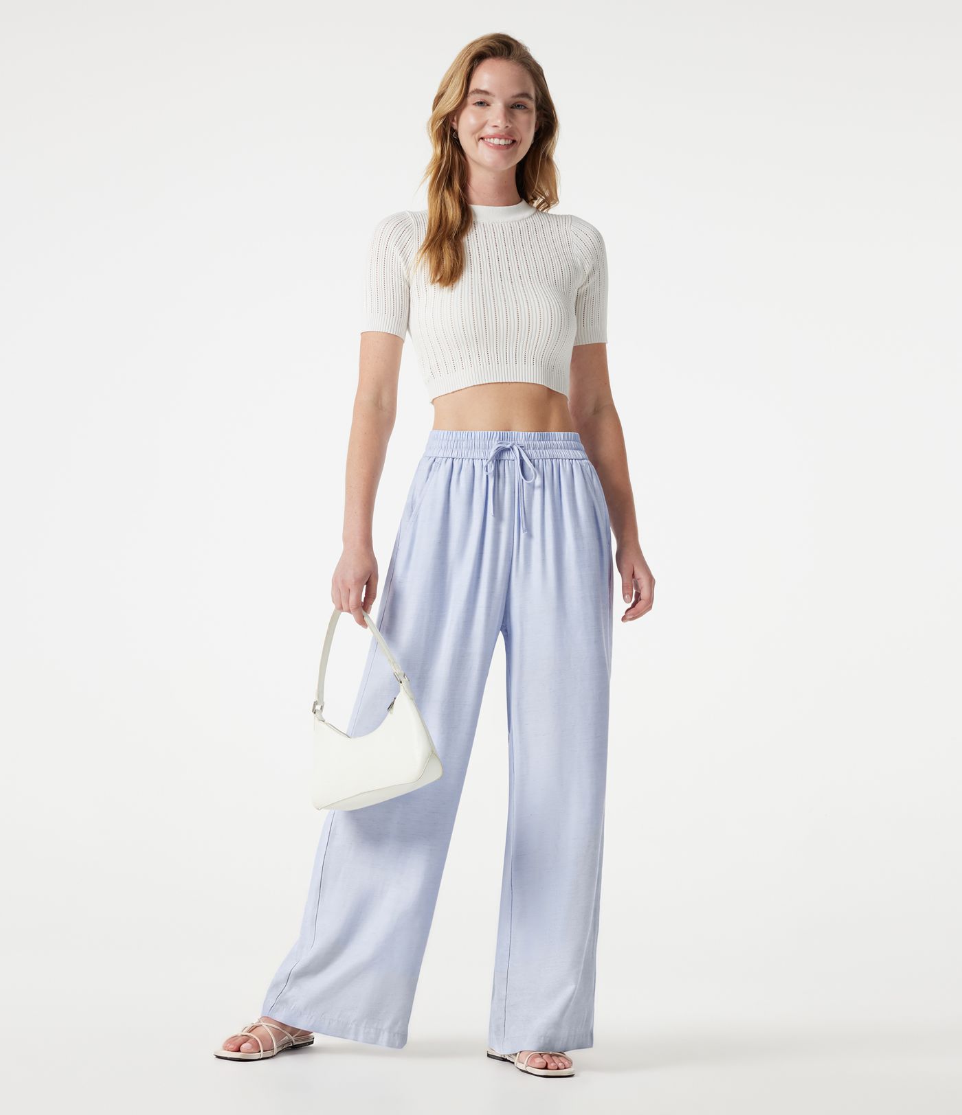 Lässige 2-in-1 Hose aus Leinenmischgewebe mit hohem Bund, Seitentaschen, Kordelzug und weitem Bein Lässige 2-in-1 Hose aus Leinenmischgewebe mit hohem Bund, Seitentaschen, Kordelzug und weitem Bein