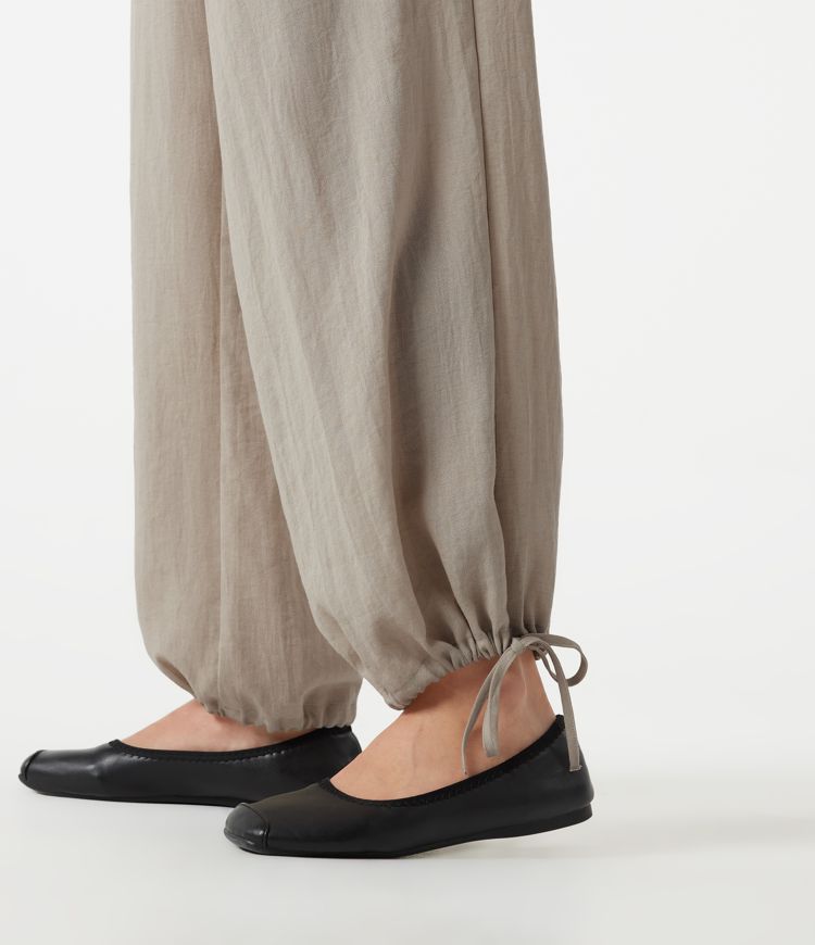 High-waisted Drawstring 2-in-1 Work Linen-Blend Barrel Leg Pants with Pockets