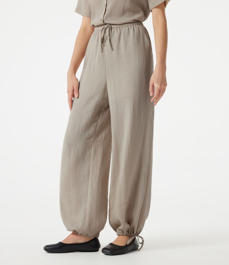 High-waisted Drawstring 2-in-1 Work Linen-Blend Barrel Leg Pants with Pockets