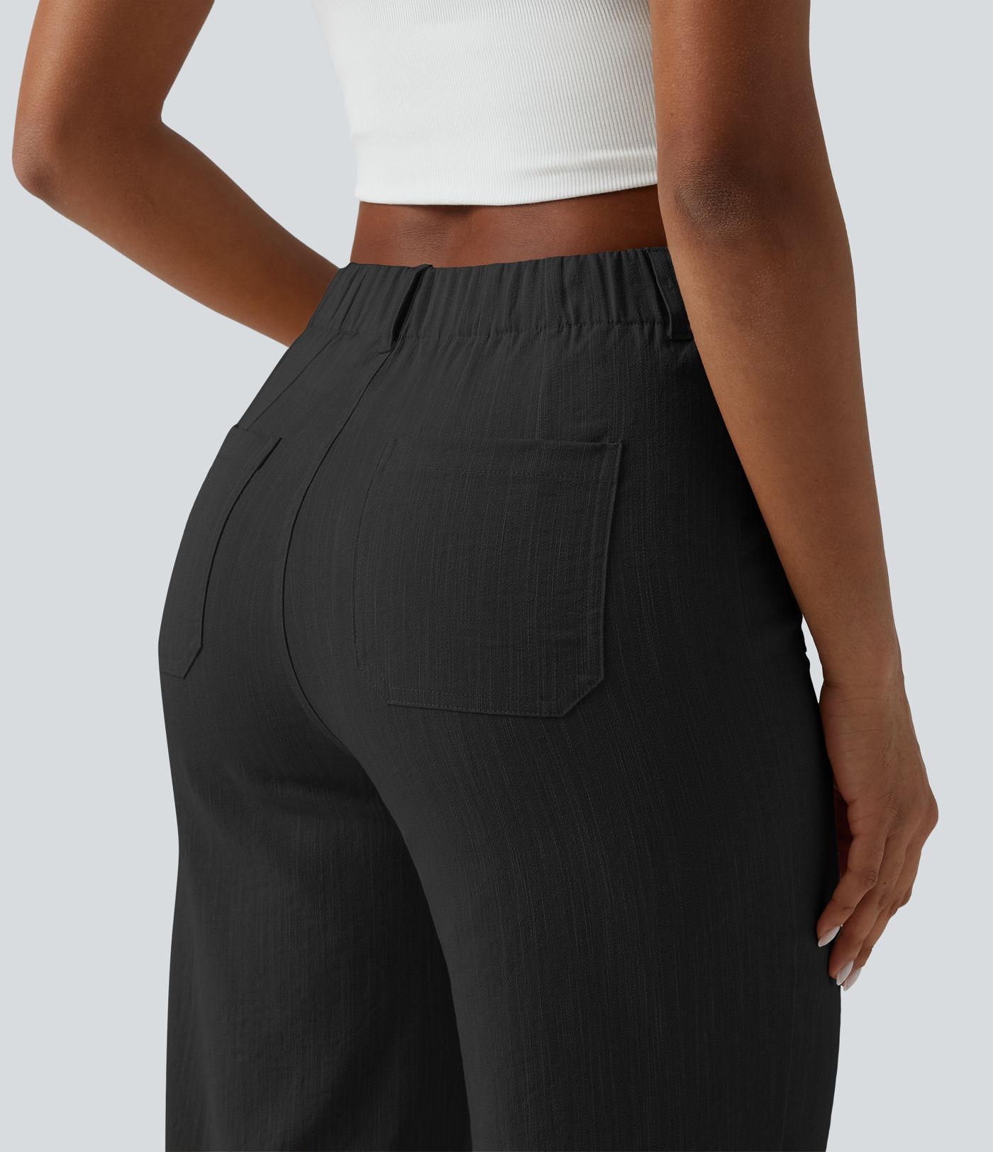 High Waisted Straight Leg Casual Linen-Feel Pants with Pockets High Waisted Straight Leg Casual Linen-Feel Pants with Pockets