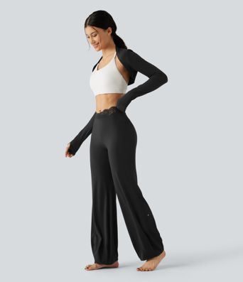 Pantalon de danse taille haute coupe ballon SoftlyZero™ avec dentelle contrastée, poches et protection solaire UPF50+