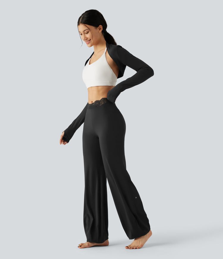 Pantalon de danse taille haute coupe ballon SoftlyZero™ avec dentelle contrastée, poches et protection solaire UPF50+