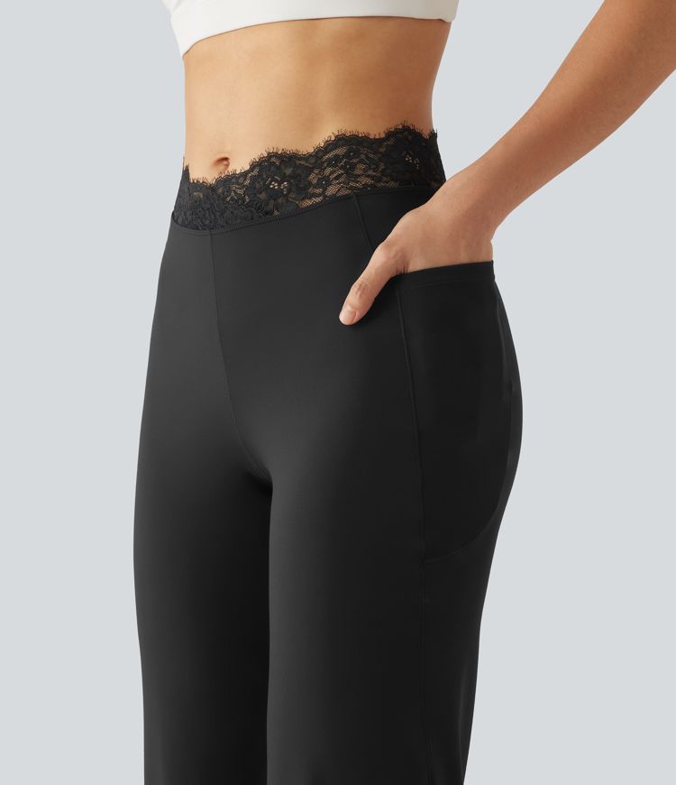 Pantalon de danse taille haute coupe ballon SoftlyZero™ avec dentelle contrastée, poches et protection solaire UPF50+