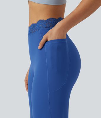 SoftlyZero™ High Waisted Contrast Lace Dance Balloon Pants with Pockets-UPF50+ SoftlyZero™ High Waisted Contrast Lace Dance Balloon Pants with Pockets-UPF50+