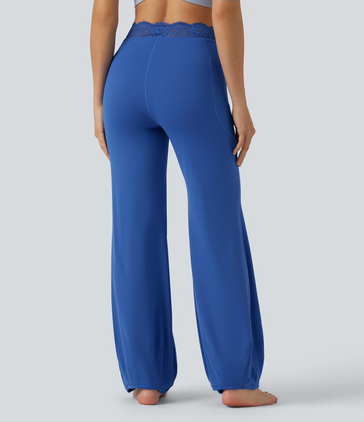 SoftlyZero™ High Waisted Contrast Lace Dance Balloon Pants with Pockets-UPF50+ SoftlyZero™ High Waisted Contrast Lace Dance Balloon Pants with Pockets-UPF50+