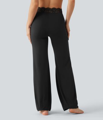 Pantalon de danse taille haute coupe ballon SoftlyZero™ avec dentelle contrastée, poches et protection solaire UPF50+