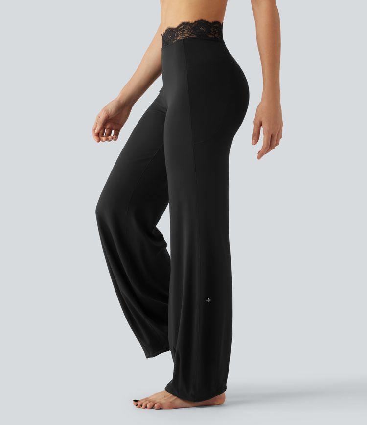 Pantalon de danse taille haute coupe ballon SoftlyZero™ avec dentelle contrastée, poches et protection solaire UPF50+