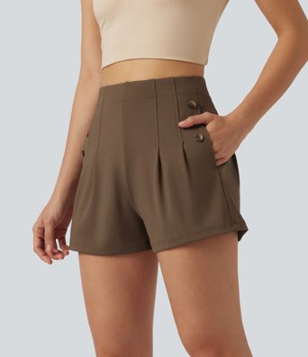 DayStretch High-waisted Decorative Buttons Casual Baggy Shorts 3'' with Pockets