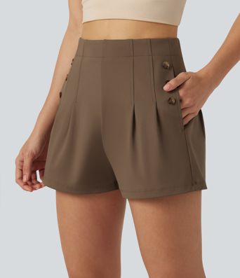 DayStretch High-waisted Decorative Buttons Casual Baggy Shorts 3'' with Pockets