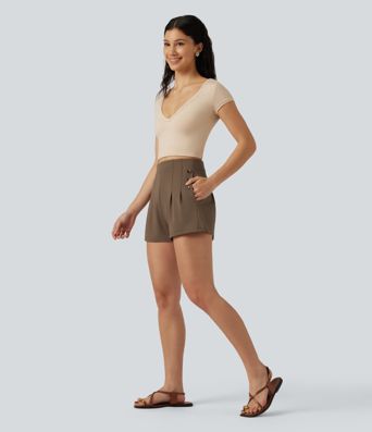 DayStretch High-waisted Decorative Buttons Casual Baggy Shorts 3'' with Pockets