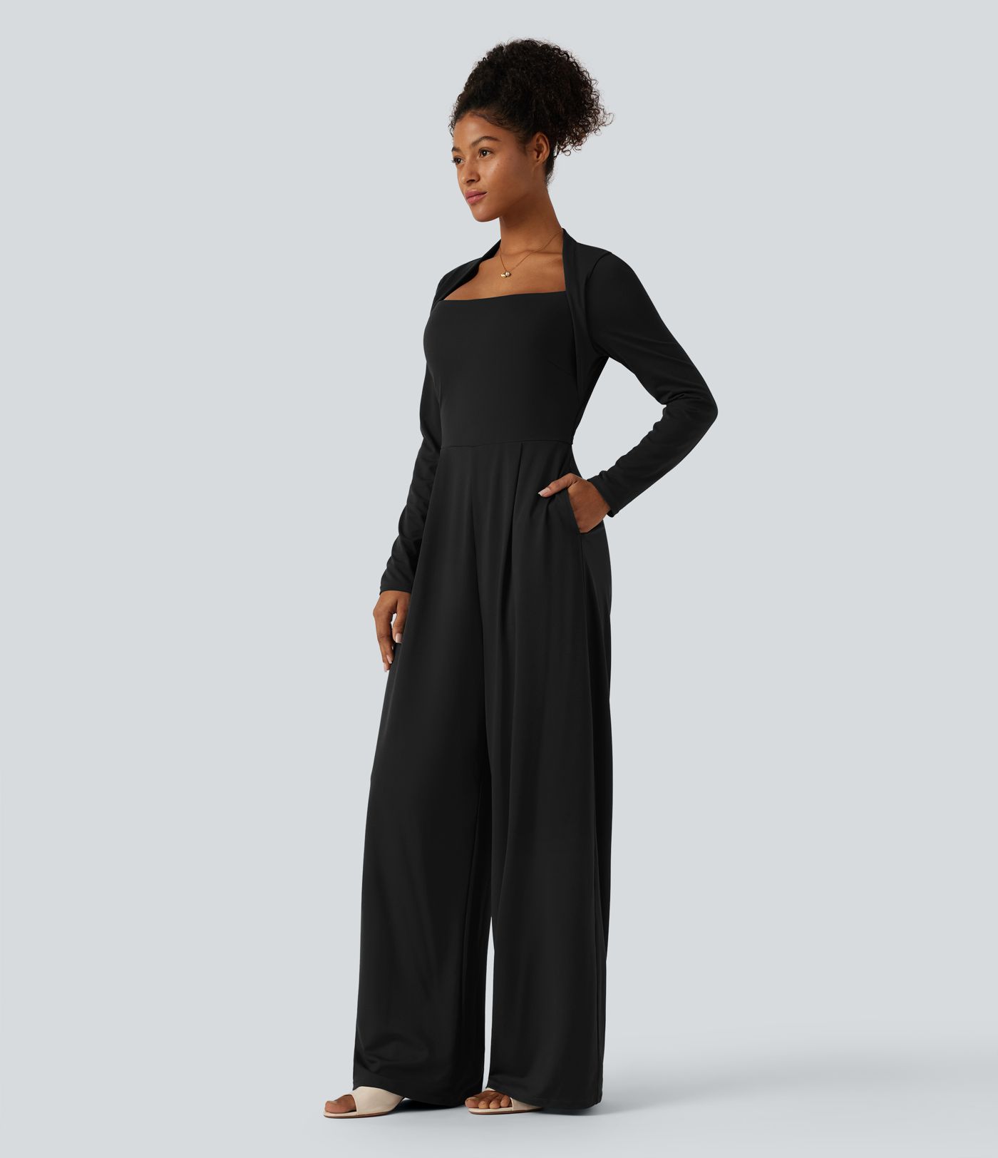 Jumpsuit mit Seitentaschen, langen Ärmeln, integriertem BH und weitem Bein - Easy Peezy Edition, DD-F Cups
