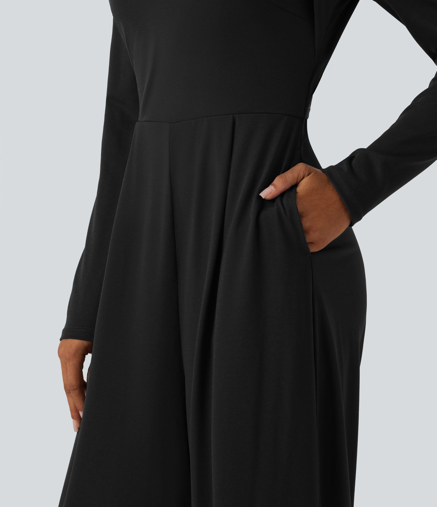 Jumpsuit mit Seitentaschen, langen Ärmeln, integriertem BH und weitem Bein - Easy Peezy Edition, DD-F Cups