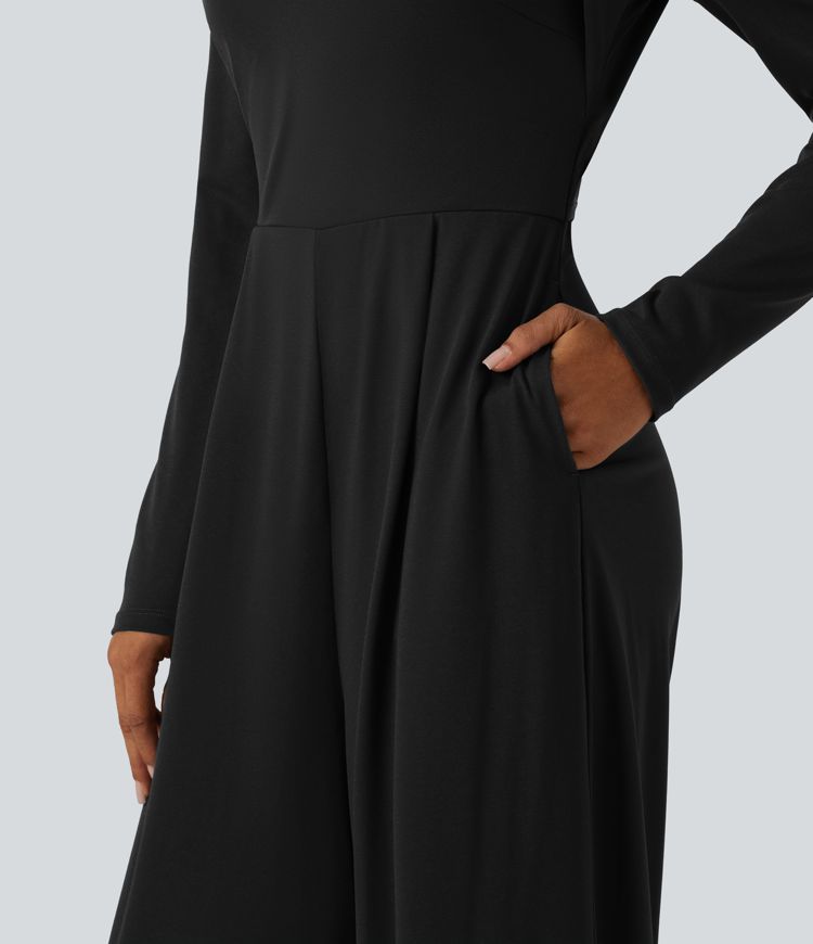 Jumpsuit mit Seitentaschen, langen Ärmeln, integriertem BH und weitem Bein - Easy Peezy Edition, DD-F Cups