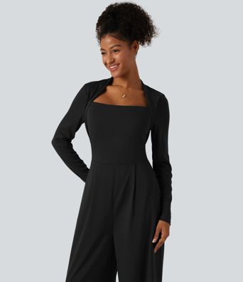 Jumpsuit mit Seitentaschen, langen Ärmeln, integriertem BH und weitem Bein - Easy Peezy Edition, DD-F Cups