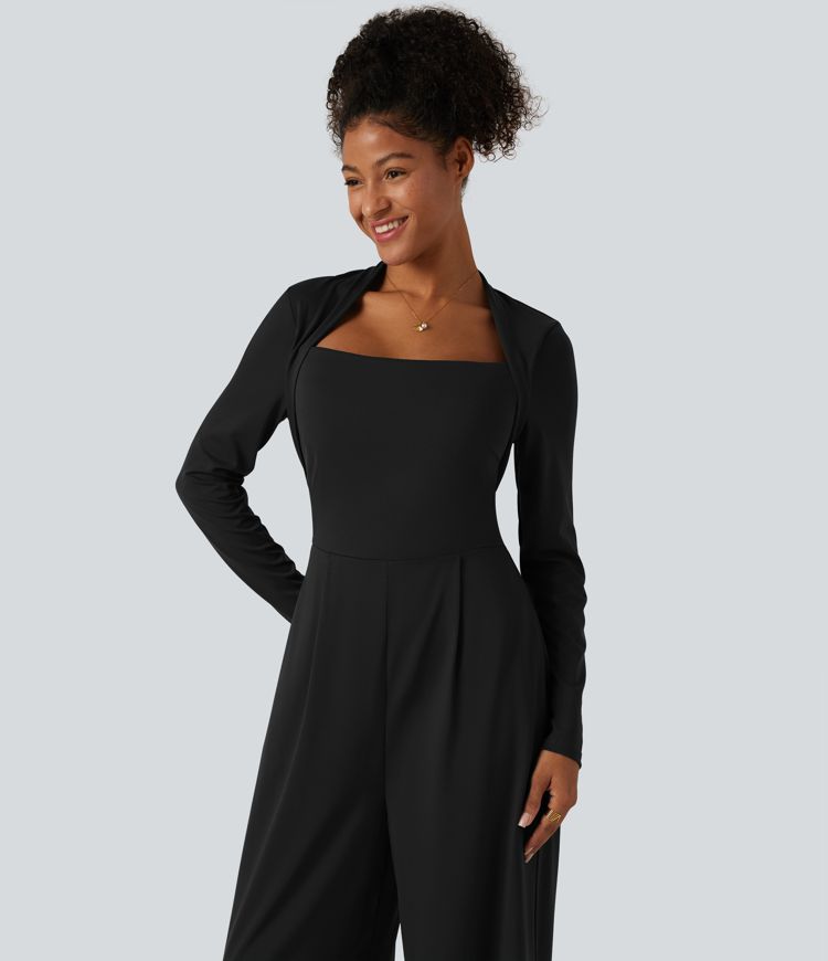 Jumpsuit mit Seitentaschen, langen Ärmeln, integriertem BH und weitem Bein - Easy Peezy Edition, DD-F Cups