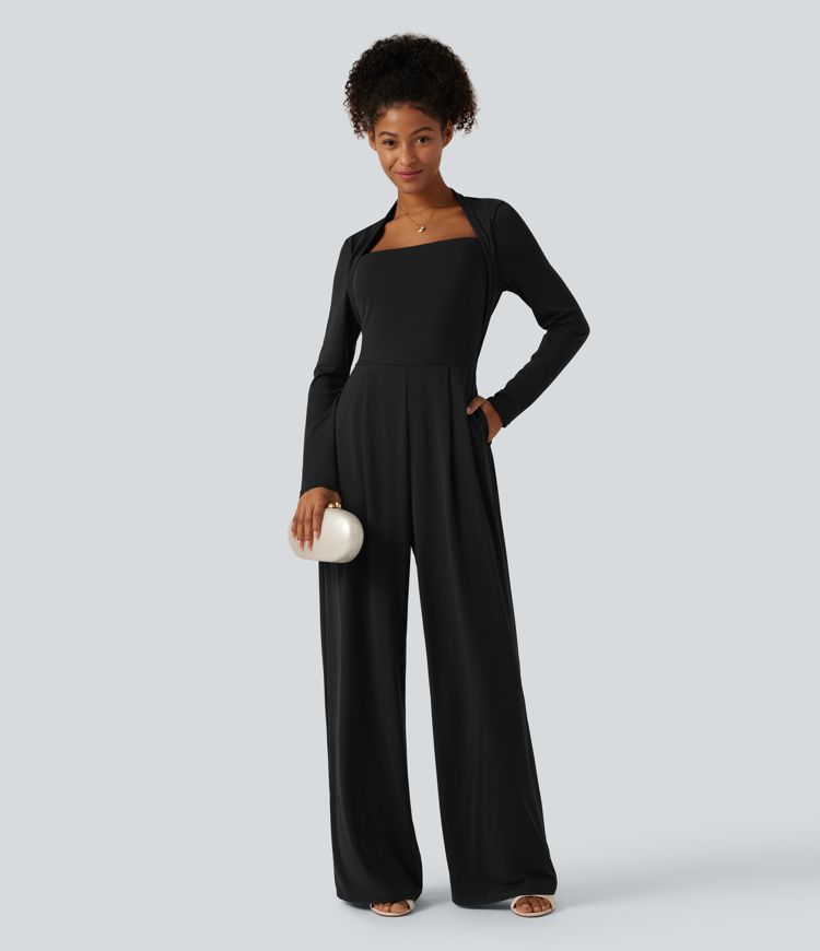 Jumpsuit mit Seitentaschen, langen Ärmeln, integriertem BH und weitem Bein - Easy Peezy Edition, DD-F Cups