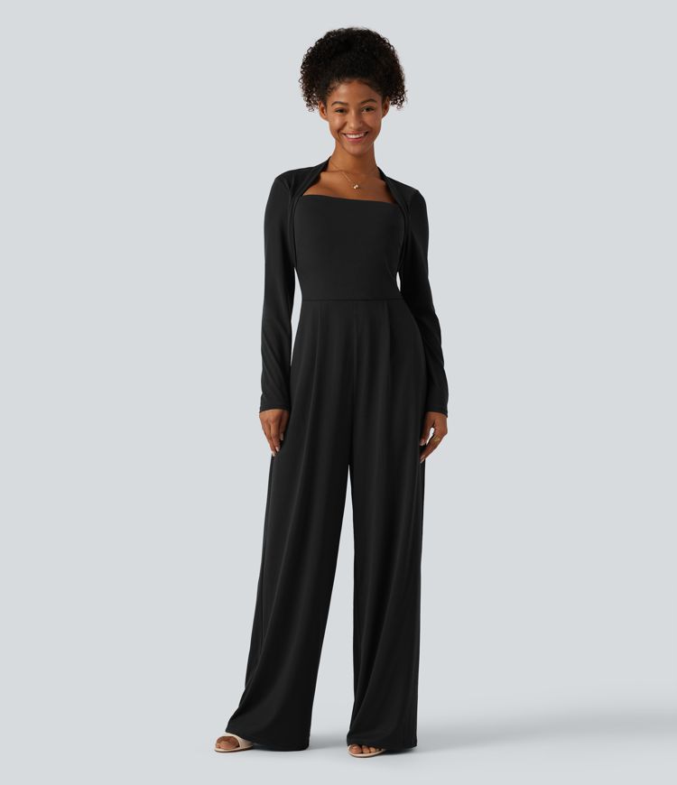 Jumpsuit mit Seitentaschen, langen Ärmeln, integriertem BH und weitem Bein - Easy Peezy Edition, DD-F Cups Jumpsuit mit Seitentaschen, langen Ärmeln, integriertem BH und weitem Bein - Easy Peezy Edition, DD-F Cups