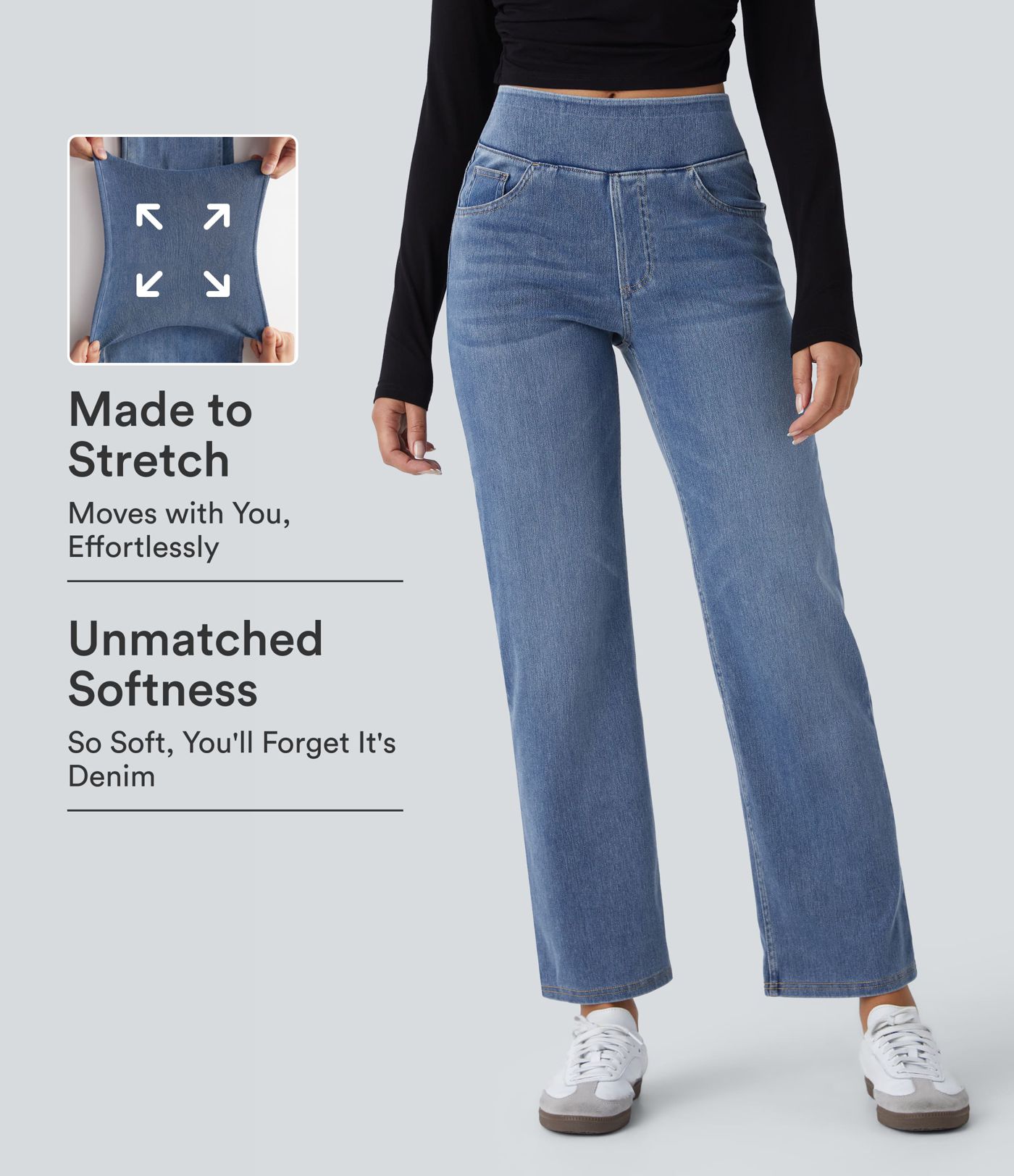 Halara Flex™ High Waisted Pockets Straight Leg Washed Casual Jeans Halara Flex™ High Waisted Pockets Straight Leg Washed Casual Jeans