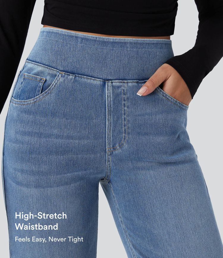 Halara Flex™ High Waisted Pockets Straight Leg Washed Casual Jeans Halara Flex™ High Waisted Pockets Straight Leg Washed Casual Jeans