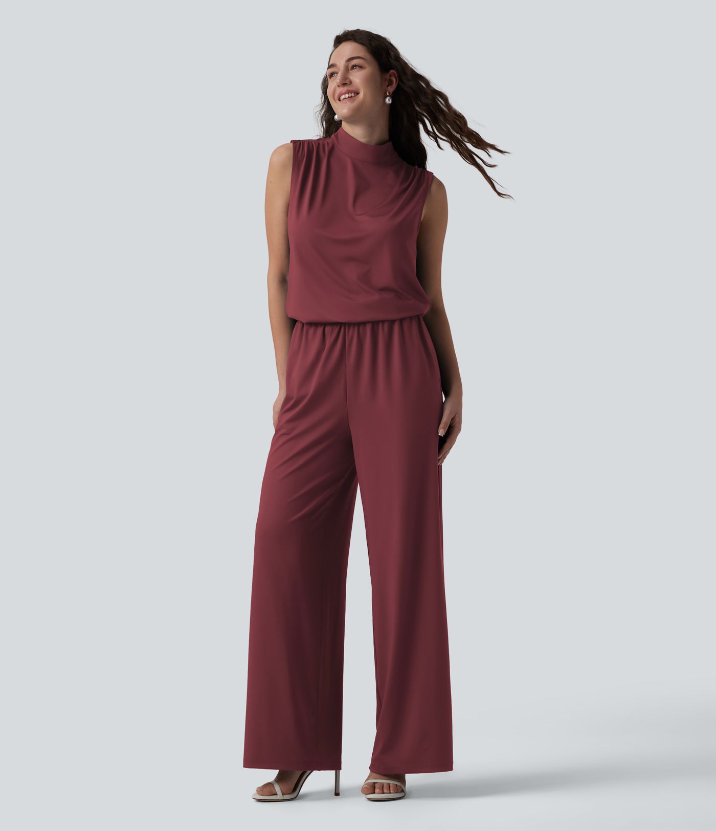 Stand Collar Sleeveless Straight Leg Bridesmaid And Wedding Guest Jumpsuit with Pockets-Easy Peezy Stand Collar Sleeveless Straight Leg Bridesmaid And Wedding Guest Jumpsuit with Pockets-Easy Peezy