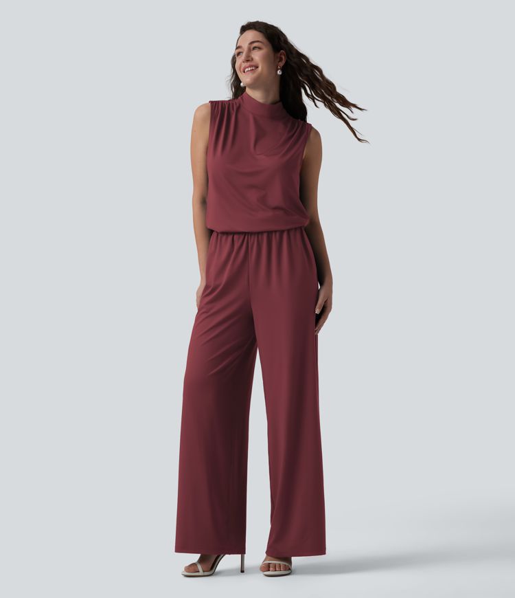 Stand Collar Sleeveless Straight Leg Bridesmaid And Wedding Guest Jumpsuit with Pockets-Easy Peezy Stand Collar Sleeveless Straight Leg Bridesmaid And Wedding Guest Jumpsuit with Pockets-Easy Peezy